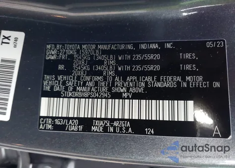 2023 Toyota Highlander Platinum from USA, damaged, VIN 5TDKDRBH8PS042945
